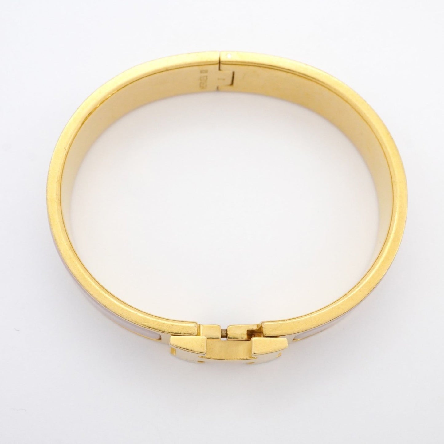 Hermes Hermès Click Clack PM Bangle, GP Plated Gold, Pink Beige, Women's