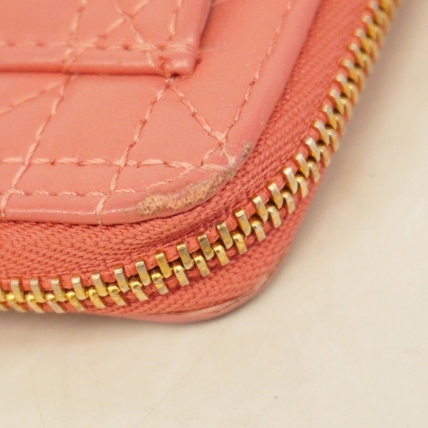 Christian Dior Cannage Leather Wallet/Coin Case, Pink, Women's