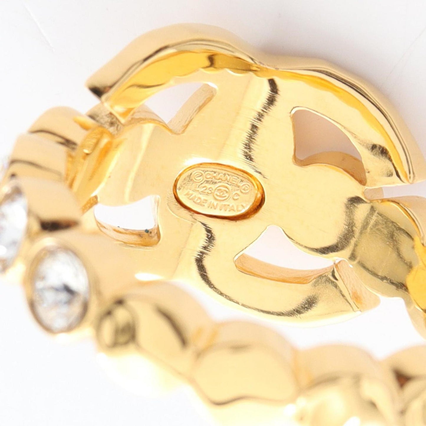 CHANEL Coco Mark Ring, Gold Plated with Crystals, Women's, and Clear