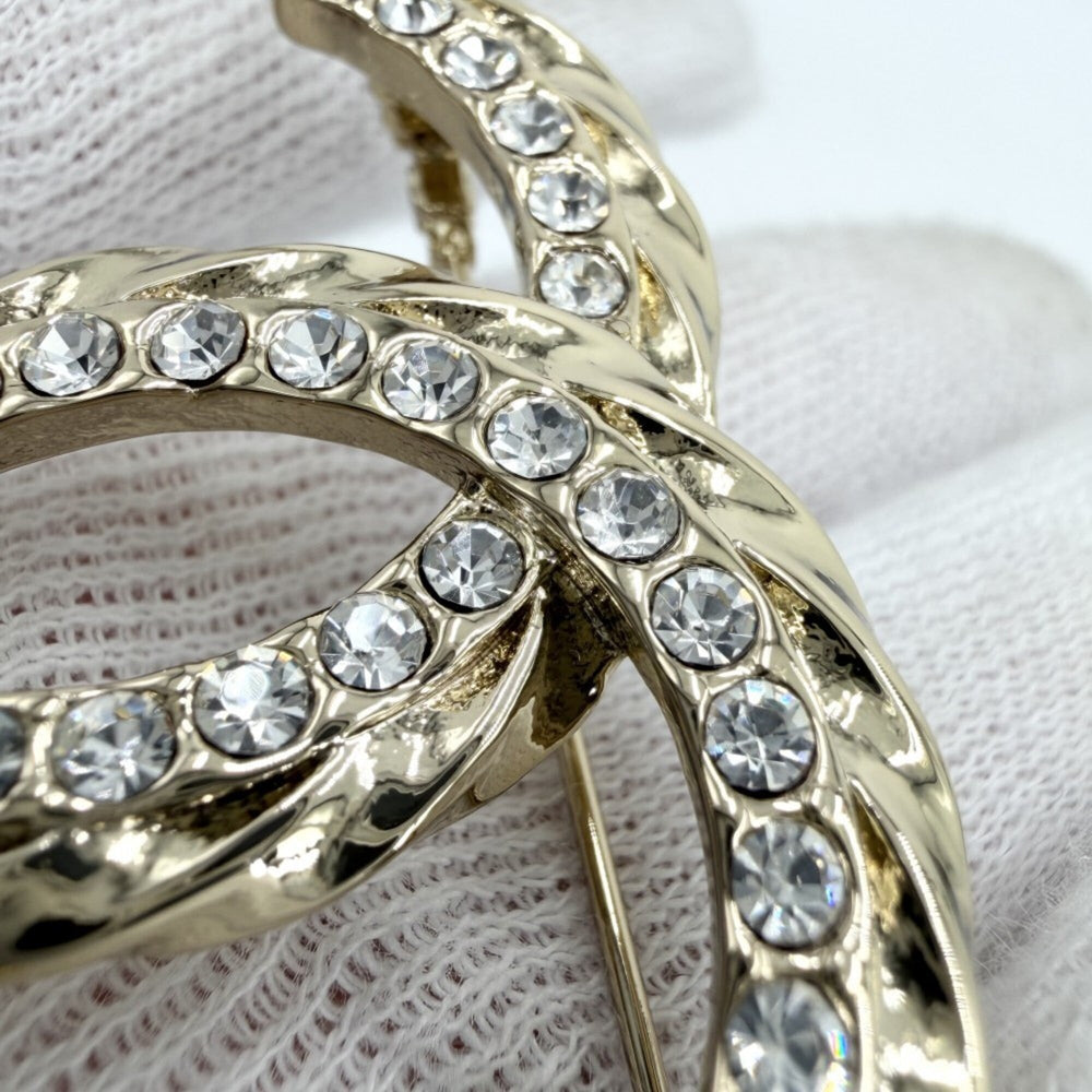 Chanel Brooch for Women, Coco Mark, Accessory, CHANEL GP Rhinestone, B25C Gold, Approx. 20.3g, 2025 — Like New