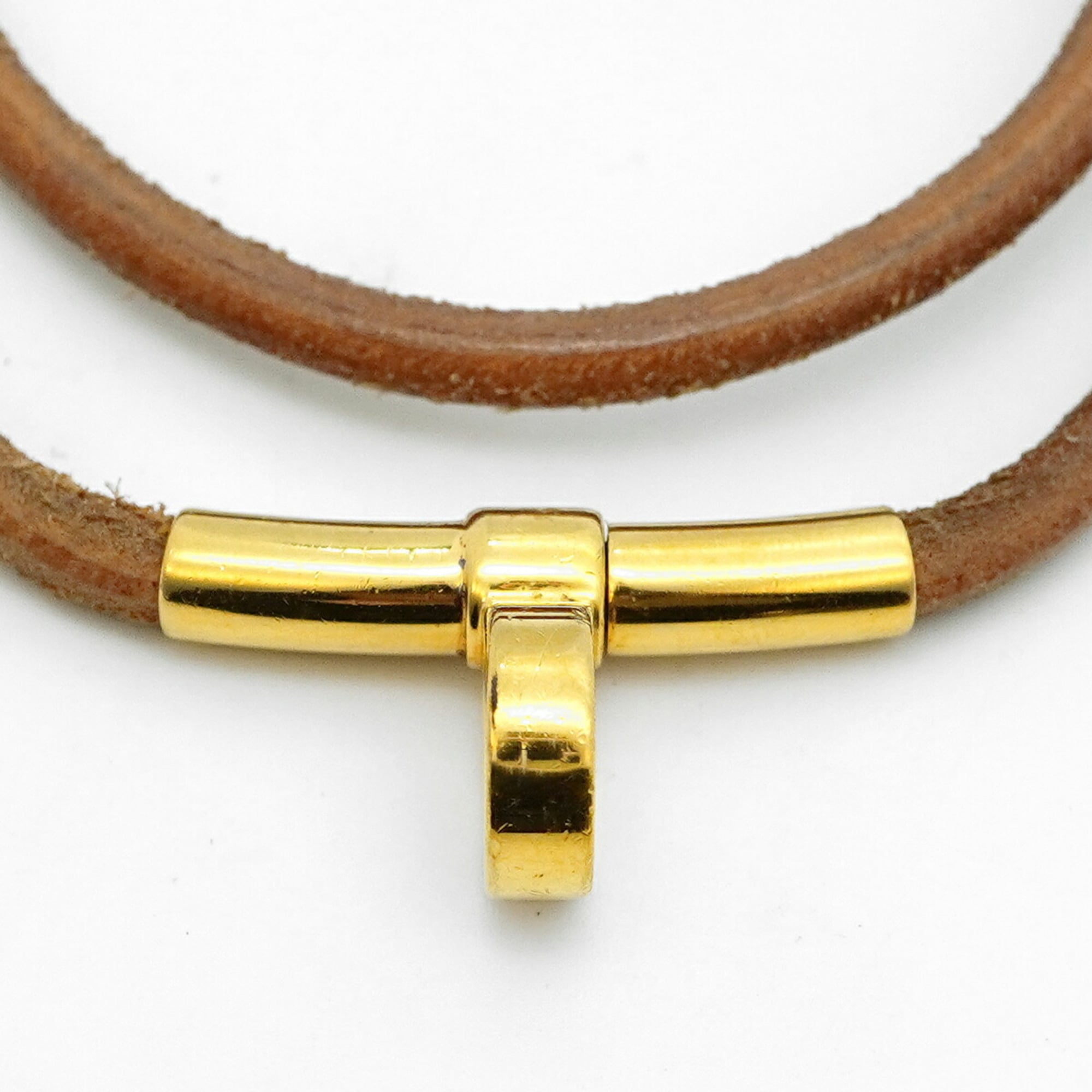 Hermes Hermès Double Kelly Bracelet, GP Plated Leather, Gold Brown, Women's