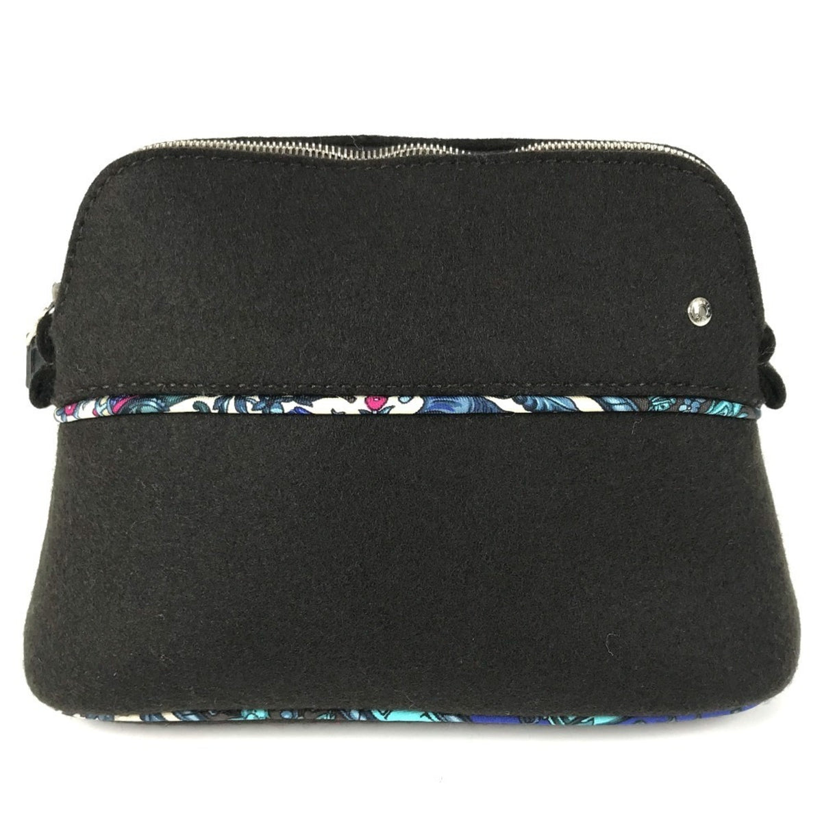 HERMES Serie Logo Makeup Pouch Felt Silk Women's Black — Like New