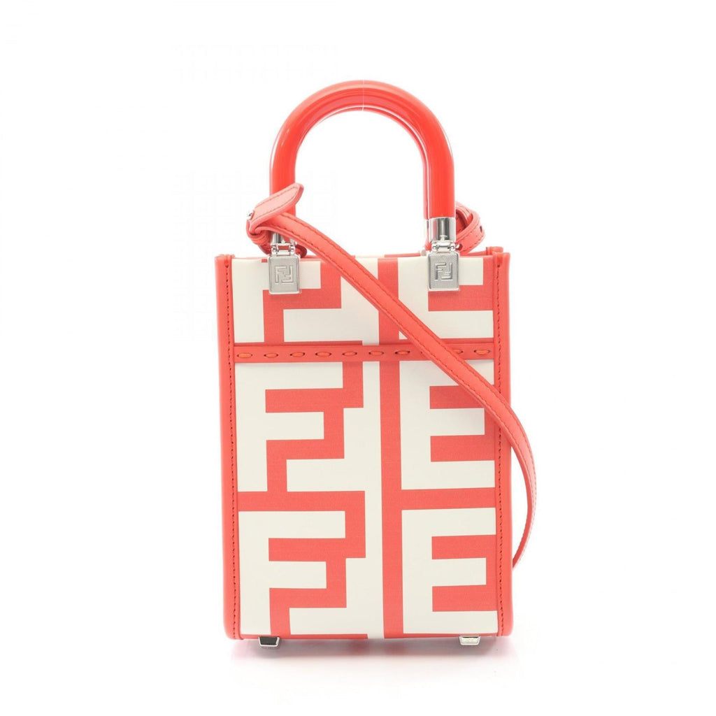Fendi Sunshine Shopper Mini Handbag, Leather, Women's, Red and White, 8BS051
