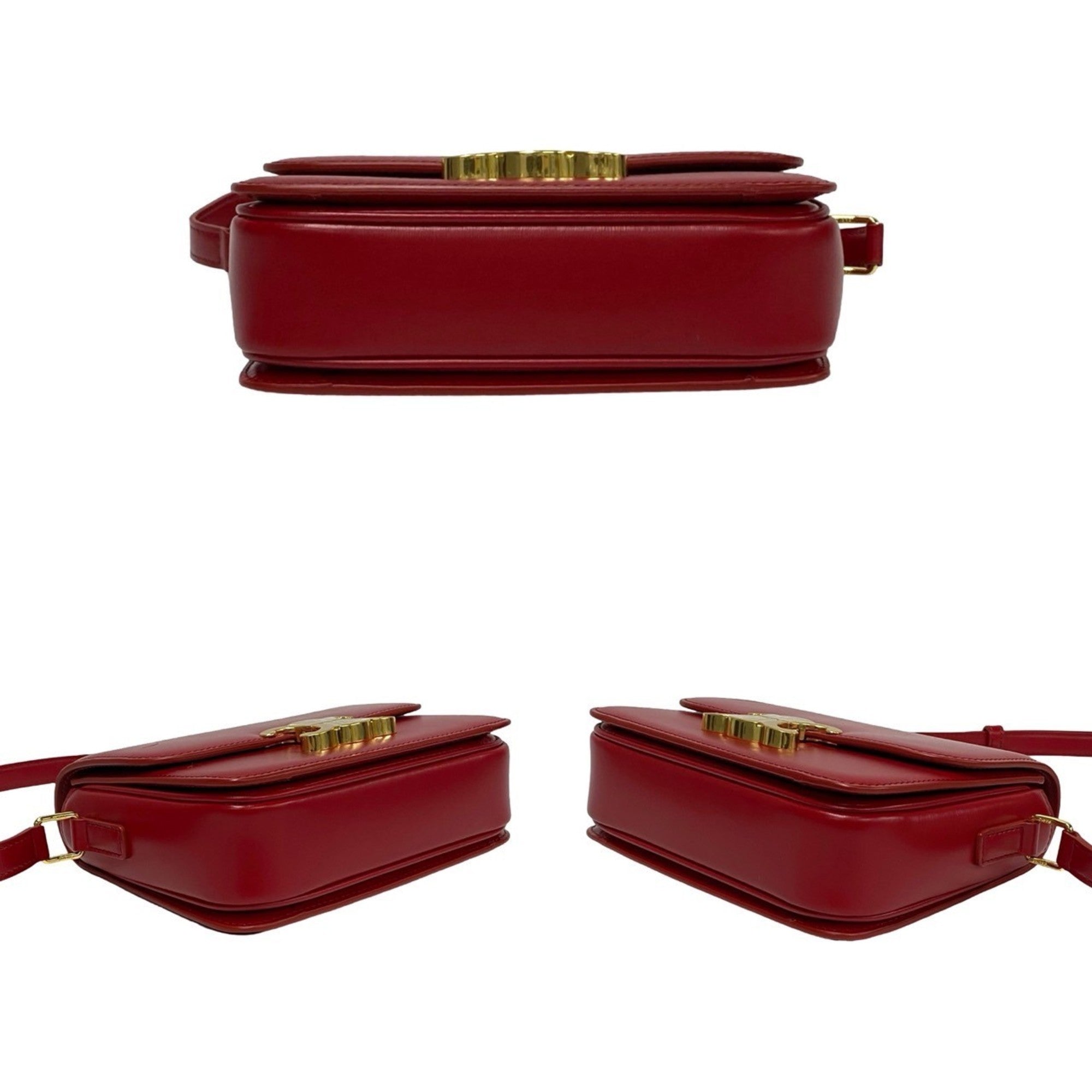 Unused, stored Celine Teen Triomphe logo hardware leather mini shoulder bag/pouch in red (23190) — Like New