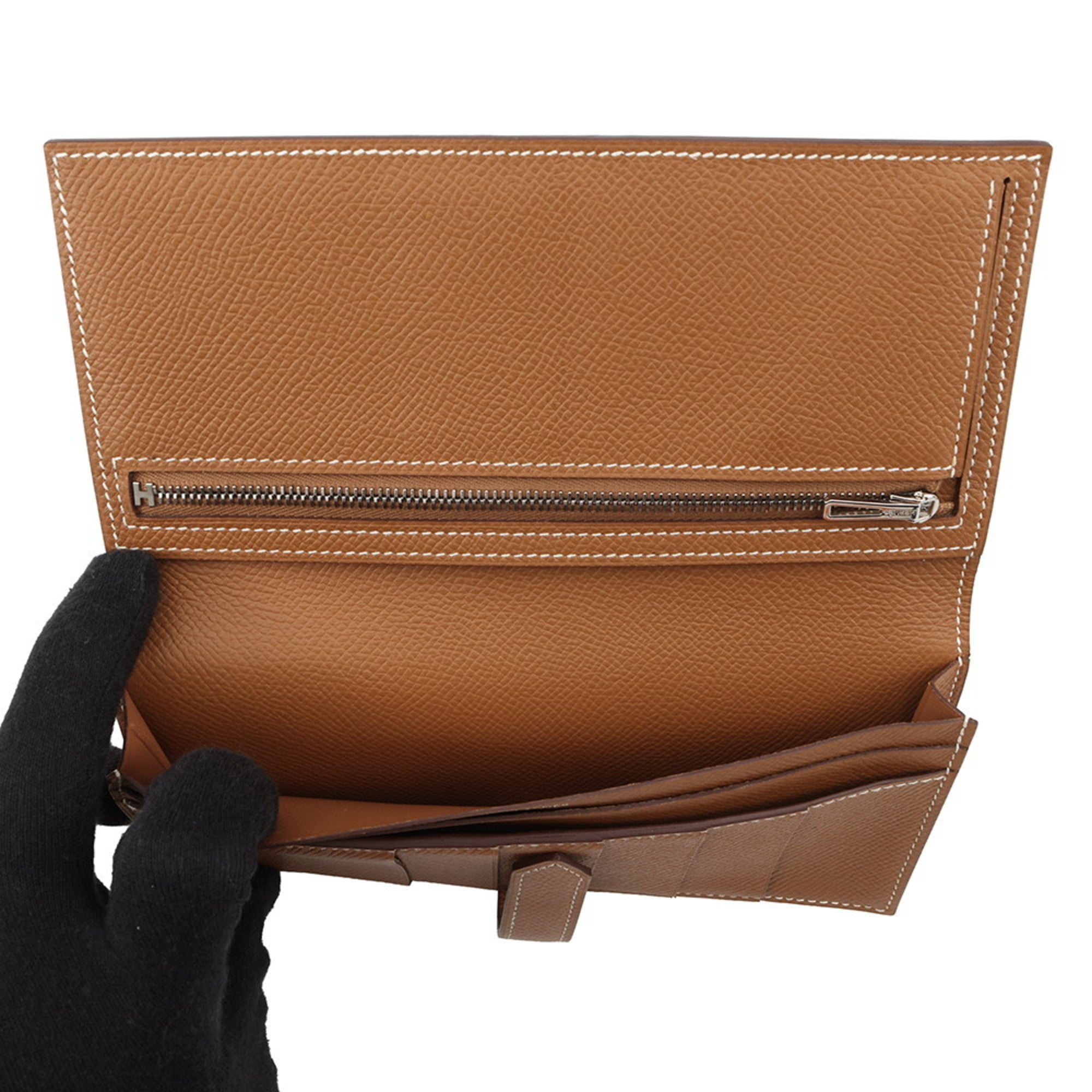 Hermes Hermès Bearn Soufflet Long Wallet in Gold/Epson C Stamp