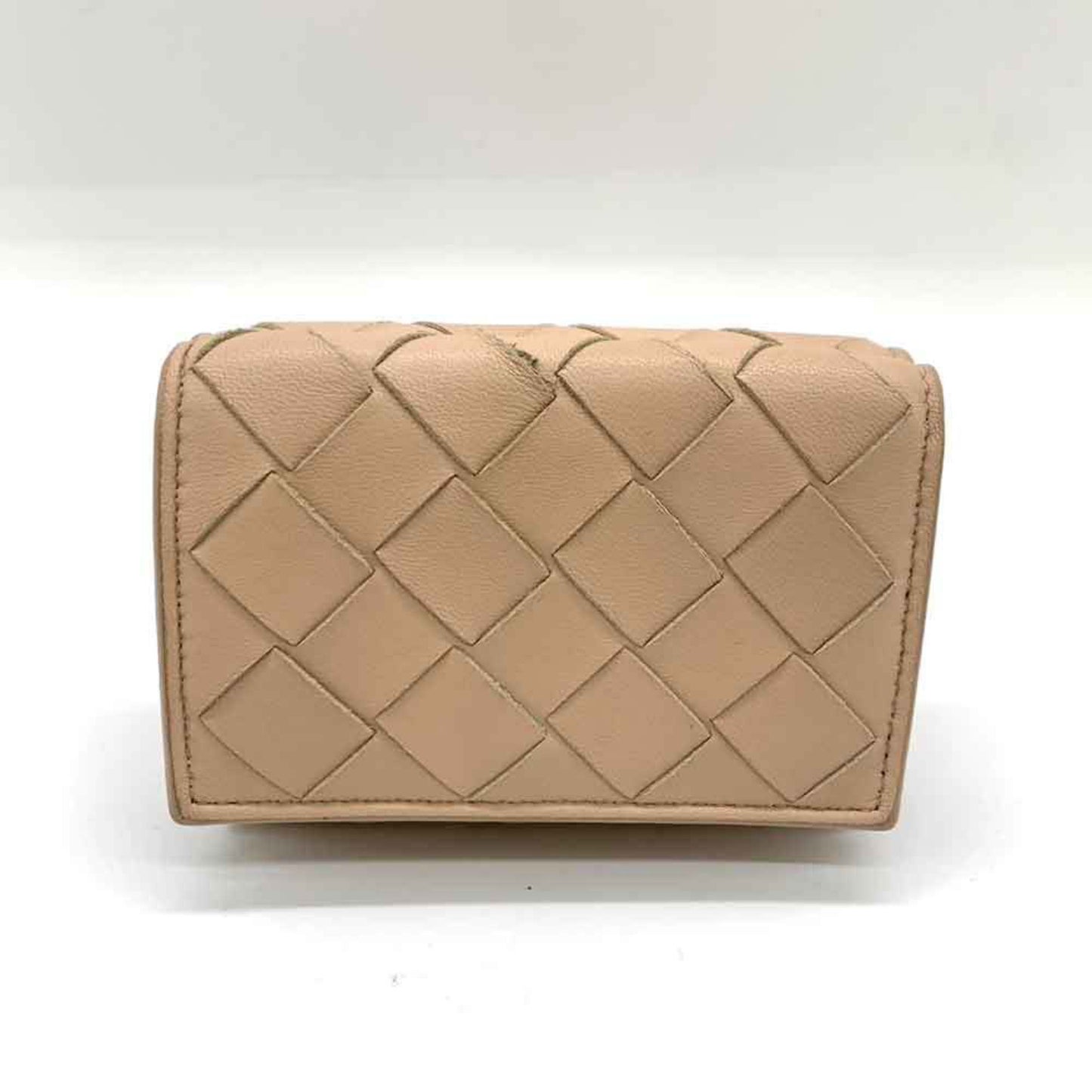 Bottega Veneta Tri-fold Wallet Intrecciato Beige Leather Compact Women's 635561 BOTTEGA VENETA