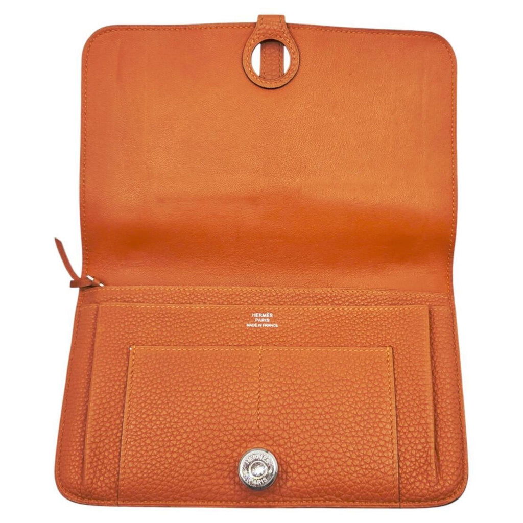 HERMES Dogon Duo GM Taurillon Clemence Orange Long Wallet, Leather, Wallet & Coin Case, Women's Men's