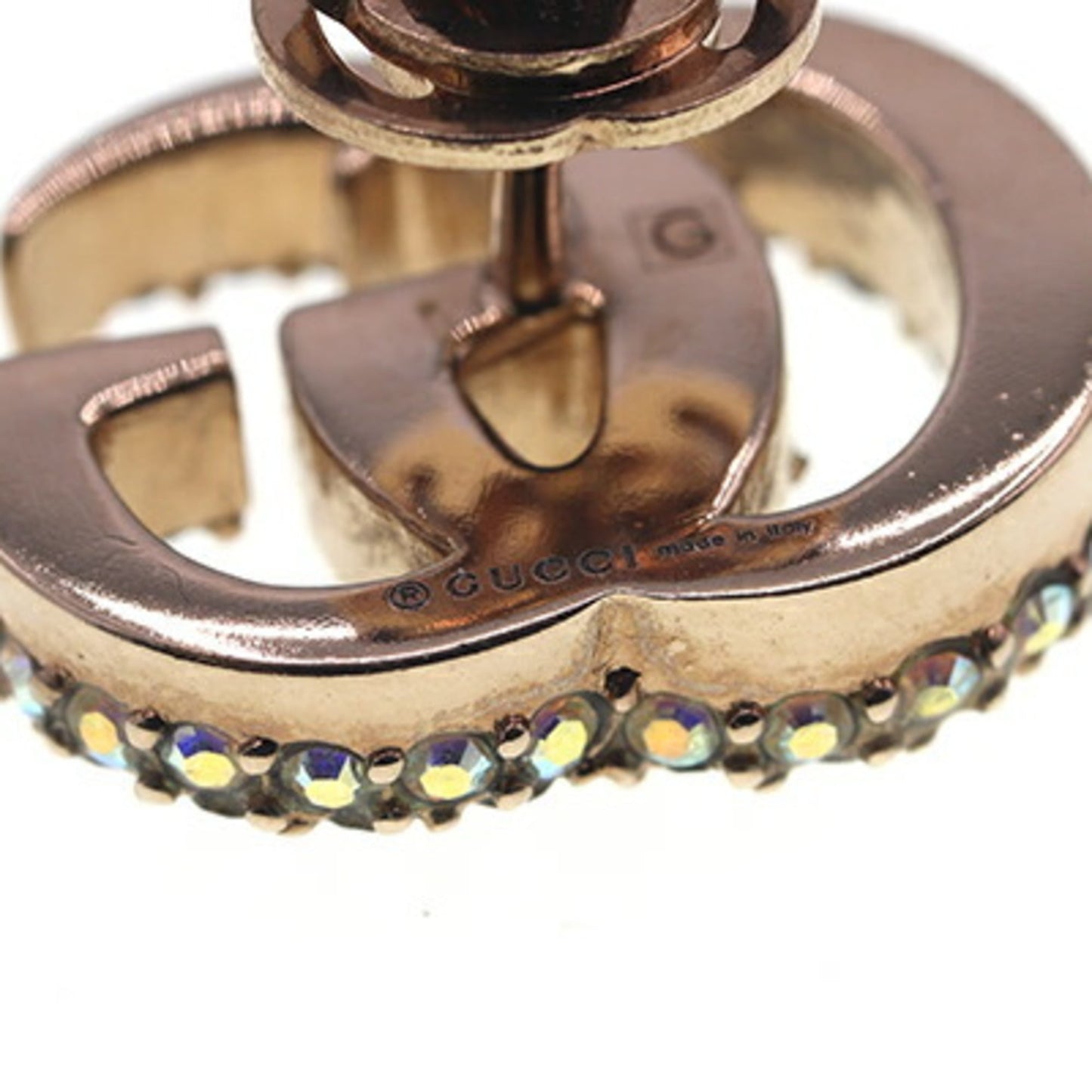 Gucci Double G Earrings 753886 Gold Metal Crystal GG Women's GUCCI