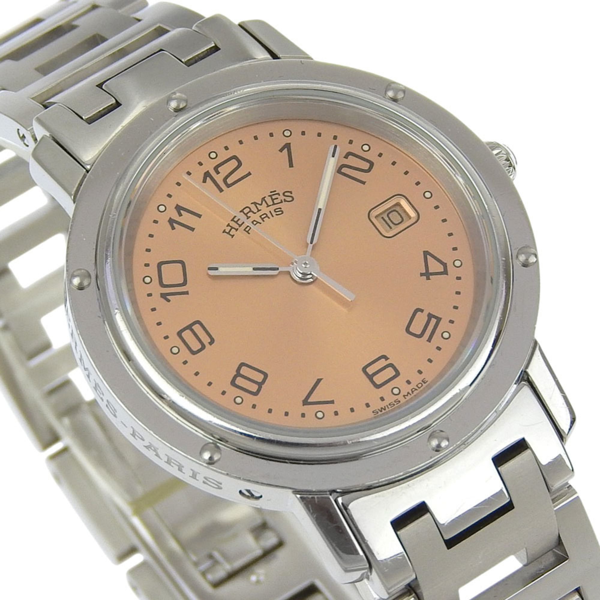 Hermès Clipper Watch CL4.410, Stainless Steel Quartz Analog Display, Pink Dial, Boys — Good