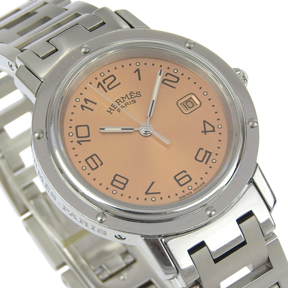 Hermès Clipper Watch CL4.410, Stainless Steel Quartz Analog Display, Pink Dial, Boys — Good