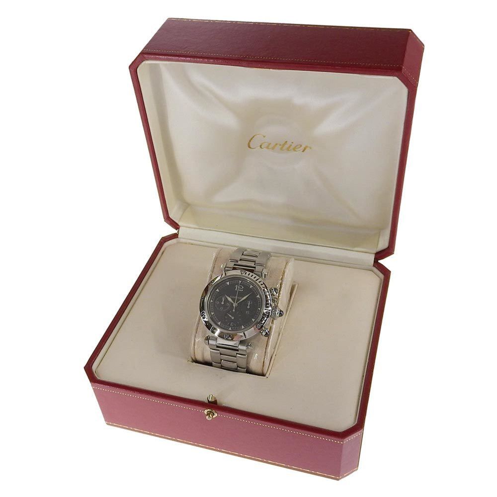 Cartier Pasha Men's Watch, Caliber 205, W3107355, Stainless Steel, Automatic Chronograph, Gray Dial, See-Through Back — Good