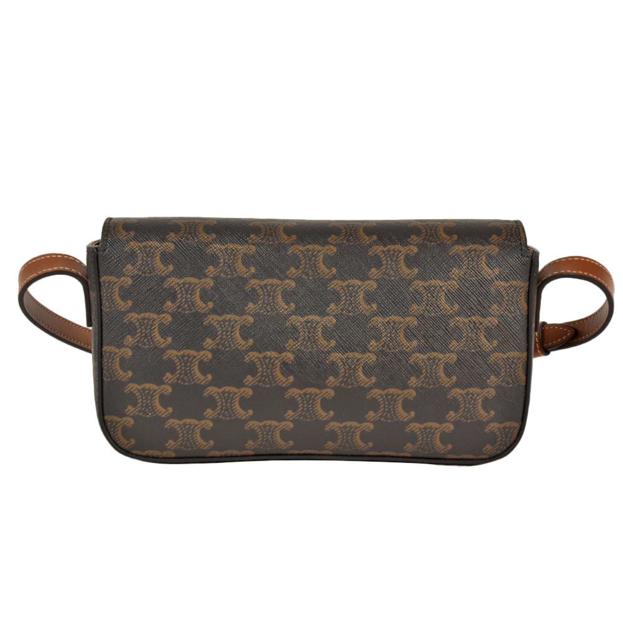 CELINE Triomphe shoulder bag coated canvas leather black — Like New