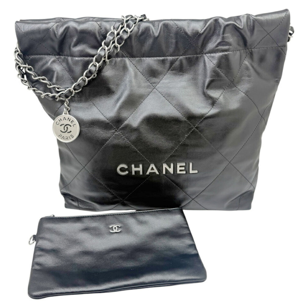 CHANEL Matelassé 22 Small Handbag, Calfskin, Black AS3260, Chain Tote, Women's — Like New