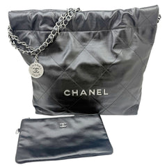 CHANEL Matelassé 22 Small Handbag, Calfskin, Black AS3260, Chain Tote, Women's — Like New