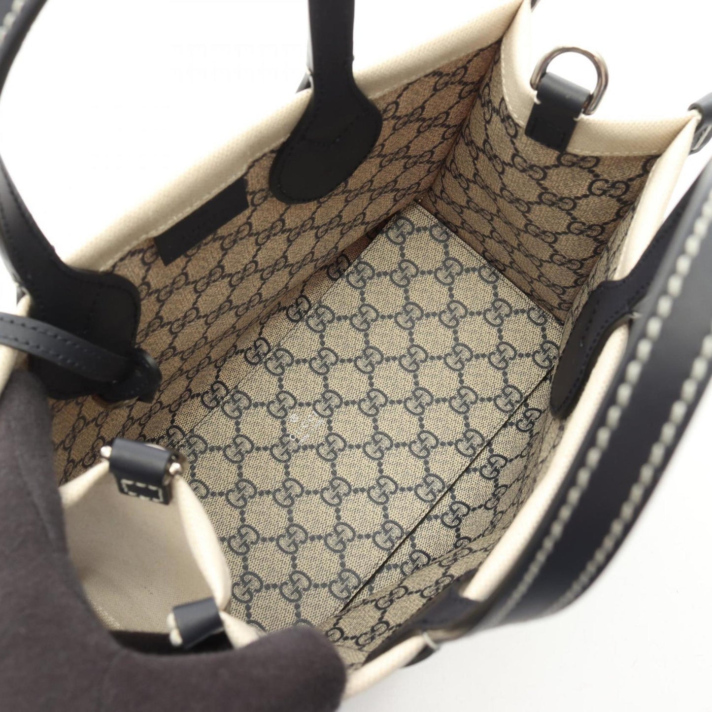 Gucci Print Mini Tote Bag, Canvas and Leather, Women's, Ivory Navy, 772144