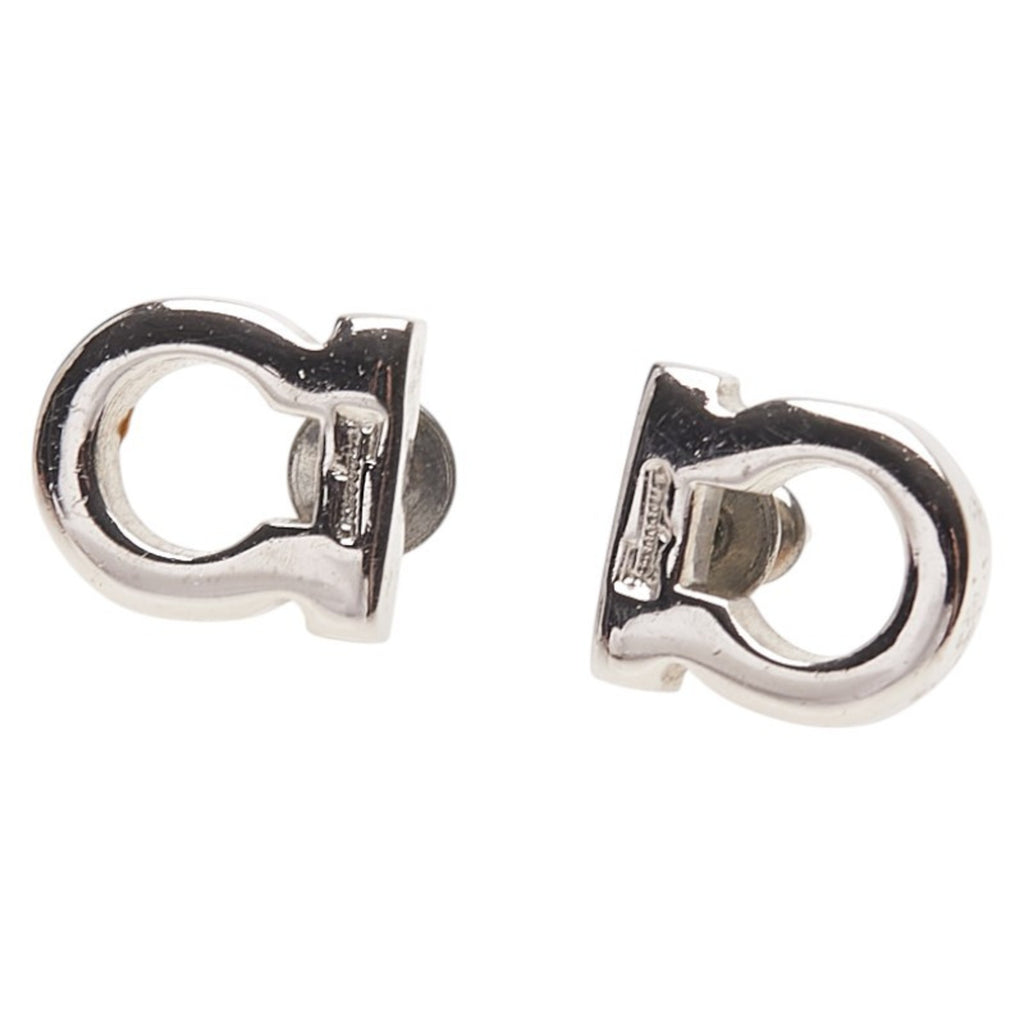 Salvatore Ferragamo Gancini stud earrings in silver metal for women.