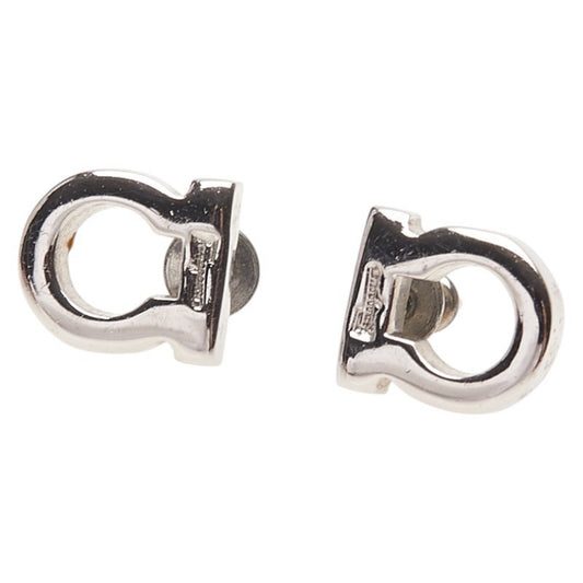 Salvatore Ferragamo Gancini stud earrings in silver metal for women.
