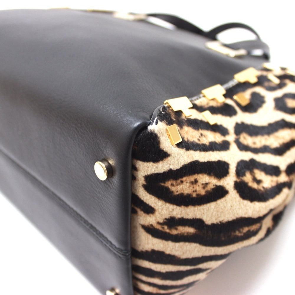 JIMMY CHOO Leopard handbag shoulder bag leather pony for women black — Like New