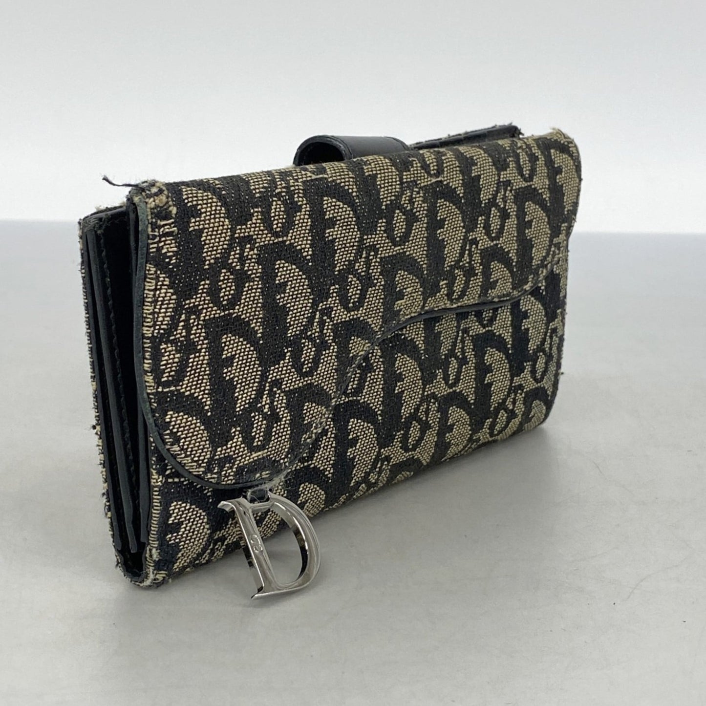 Christian Dior Trotter Saddle Canvas Long Wallet, Black, Women's