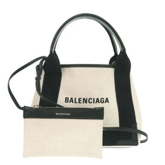 Like new Balenciaga Navy Cabas XS Canvas and Leather in Light Beige Black, 2-Way Handbag 0433 BALENCIAGA — Like New