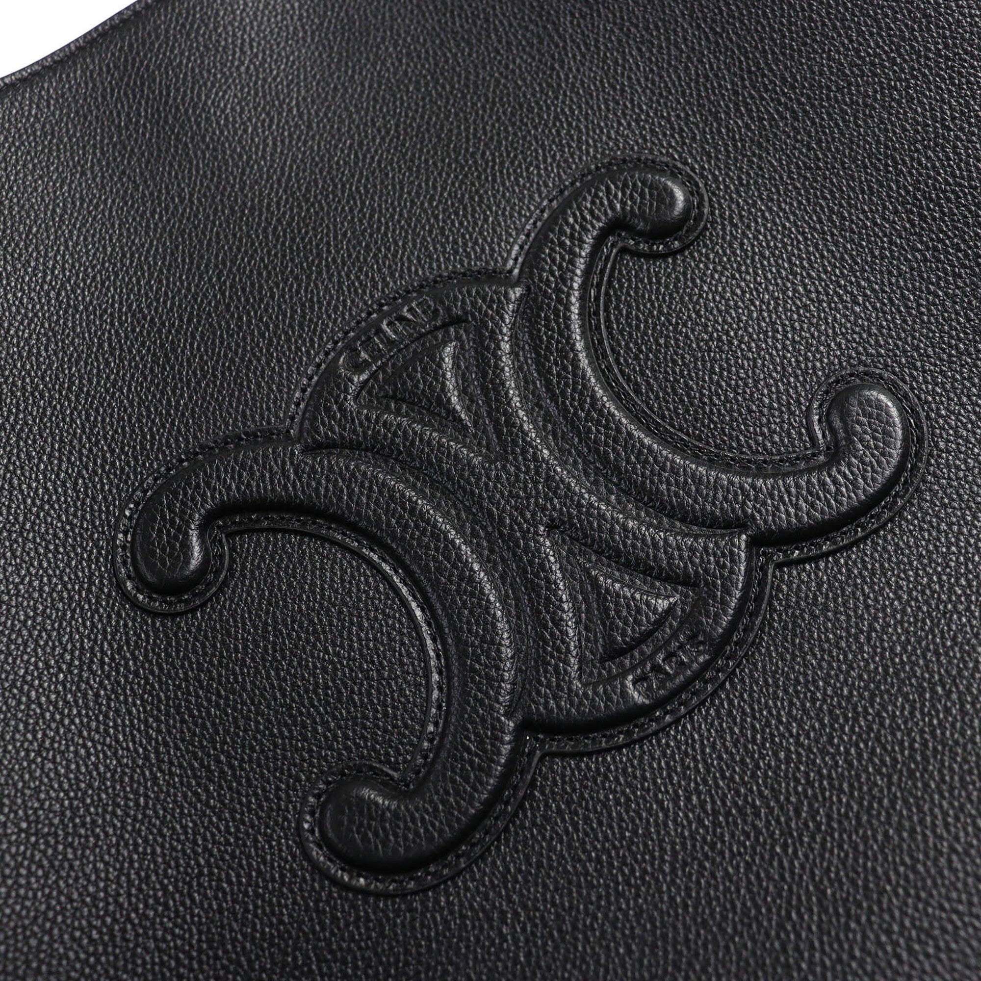 CELINE 11685 Cabas Anais Triomphe Medium Leather Tote Bag (Can be carried on the shoulder) Black, Made in Italy, Women's — Like New