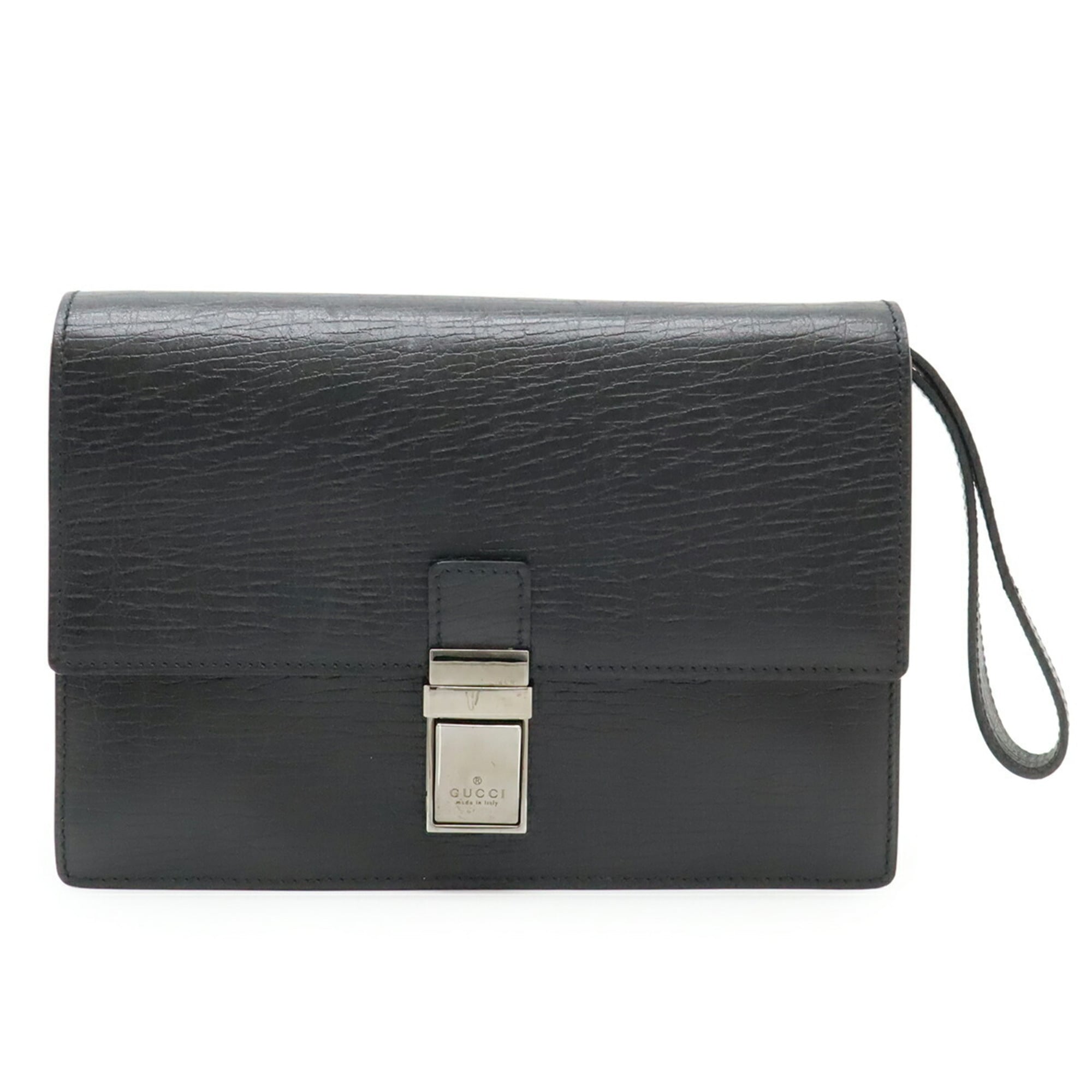 GUCCI Gucci Second Bag Clutch Embossed Leather Black 114686
