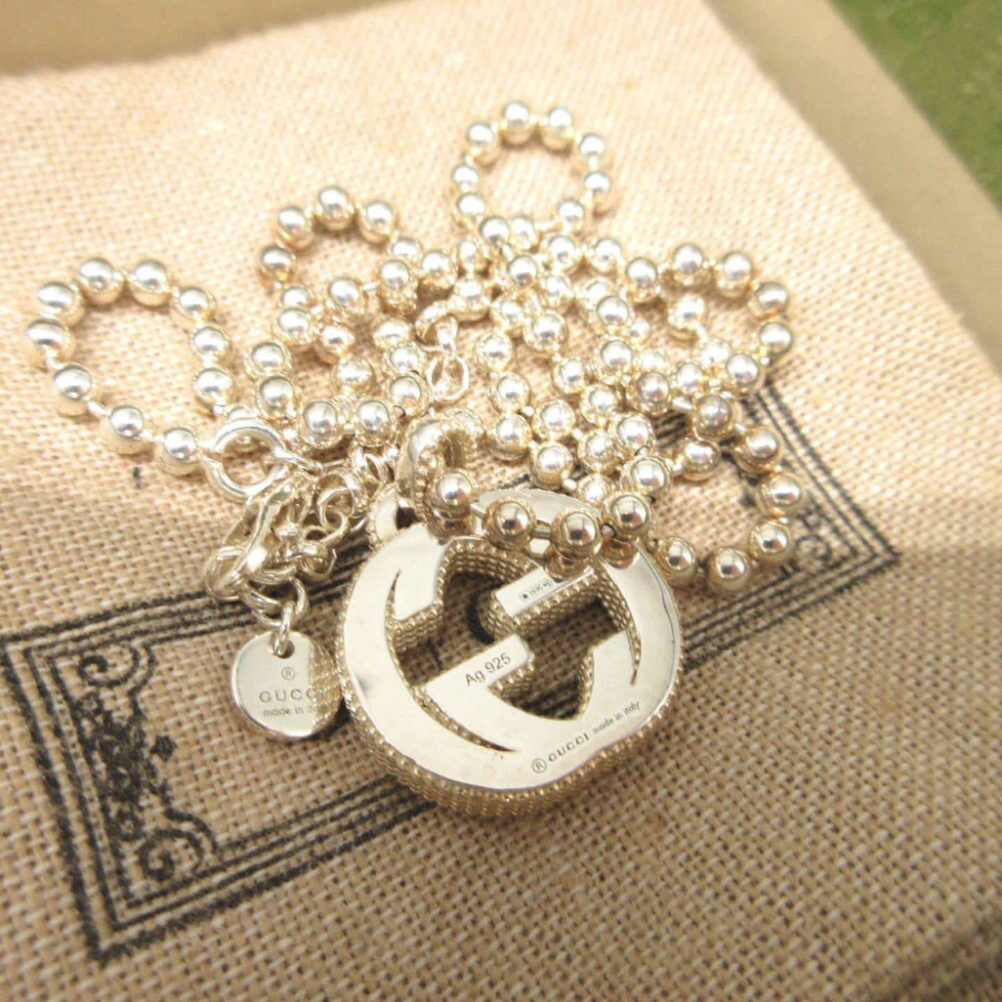 Gucci Interlocking G Ball Chain Silver 925 Necklace 0495GUCCI