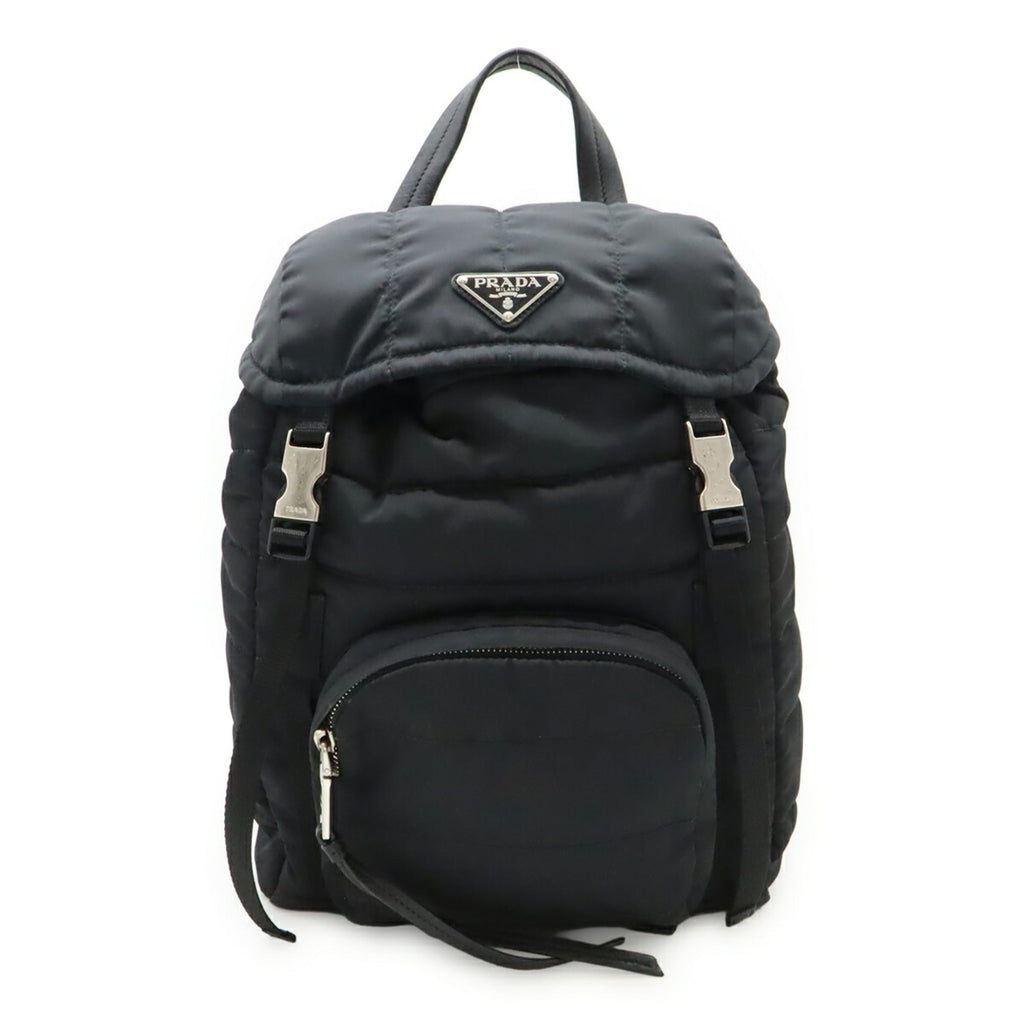 PRADA Triangle Backpack, Quilted Nylon and Leather, Black, 1BZ002