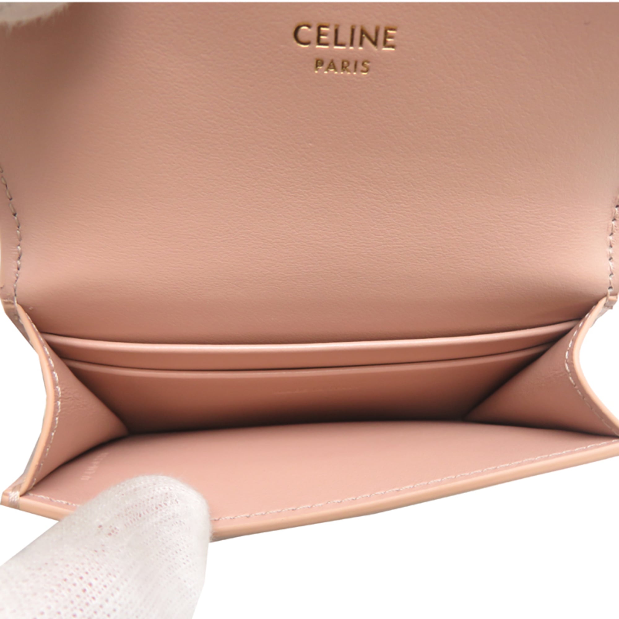 Celine Triomphe Flap Card Holder, Women's Case, 10I583DPV.02EU, Shiny Calfskin, Oat Beige