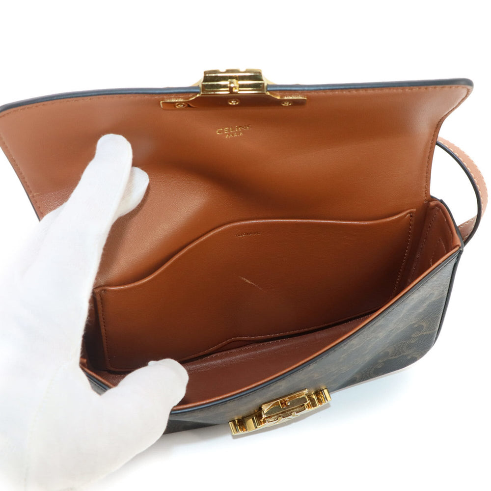 Celine Triomphe Claude Shoulder Handbag, Leather, Tan, Black, Brown, Gold Hardware, 194142 — Like New