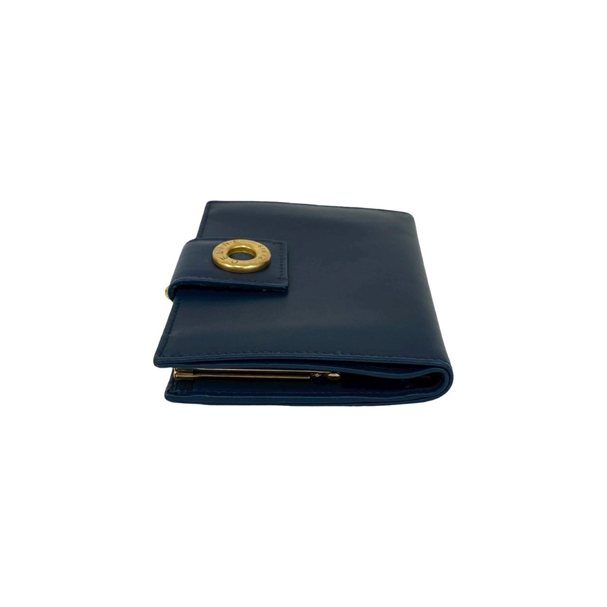 CELINE Circle Logo Leather Clasp Bi-fold Wallet Navy 49014