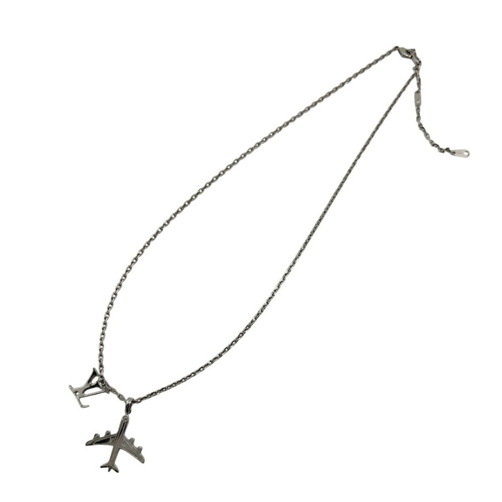 LOUIS VUITTON MP3157 LV Plane Pendant Necklace with Airplane Motif, Silver, Chain, Men's