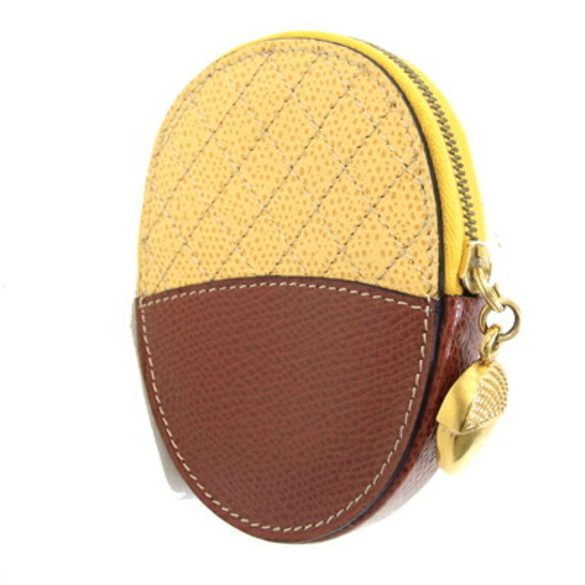 Celine coin case, yellow and brown leather, purse, mini wallet, pouch, acorn design, women's, CELINE