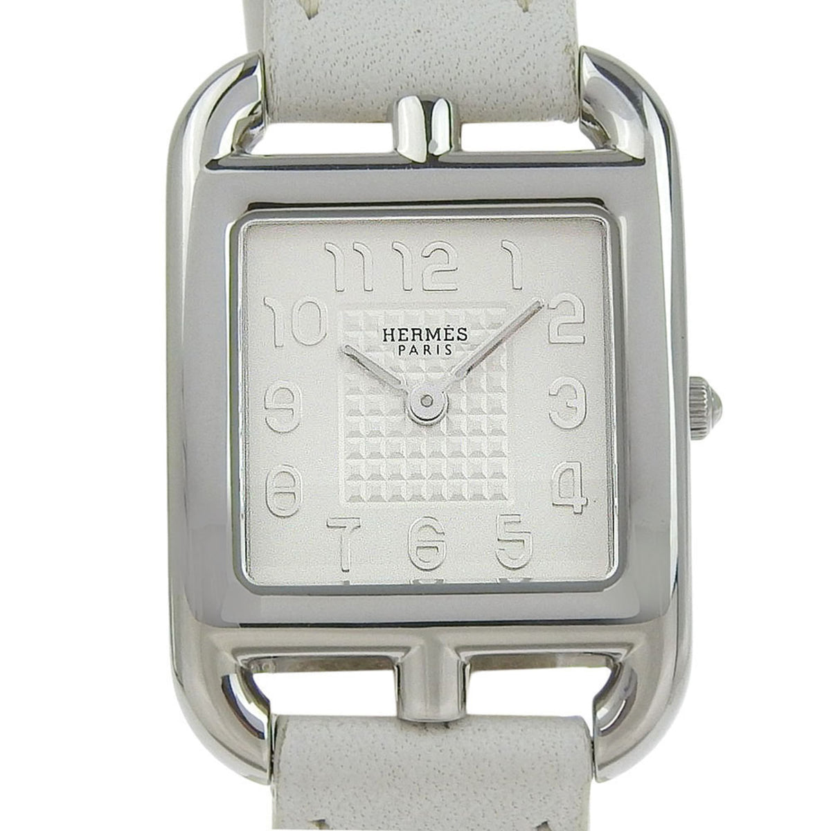 Like new Hermès Cape Cod CC1 210, □R stamped, white dial, stainless steel/leather, 33mm x 23mm, quartz movement, women's watch — Like New