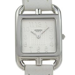 Like new Hermès Cape Cod CC1 210, □R stamped, white dial, stainless steel/leather, 33mm x 23mm, quartz movement, women's watch — Like New