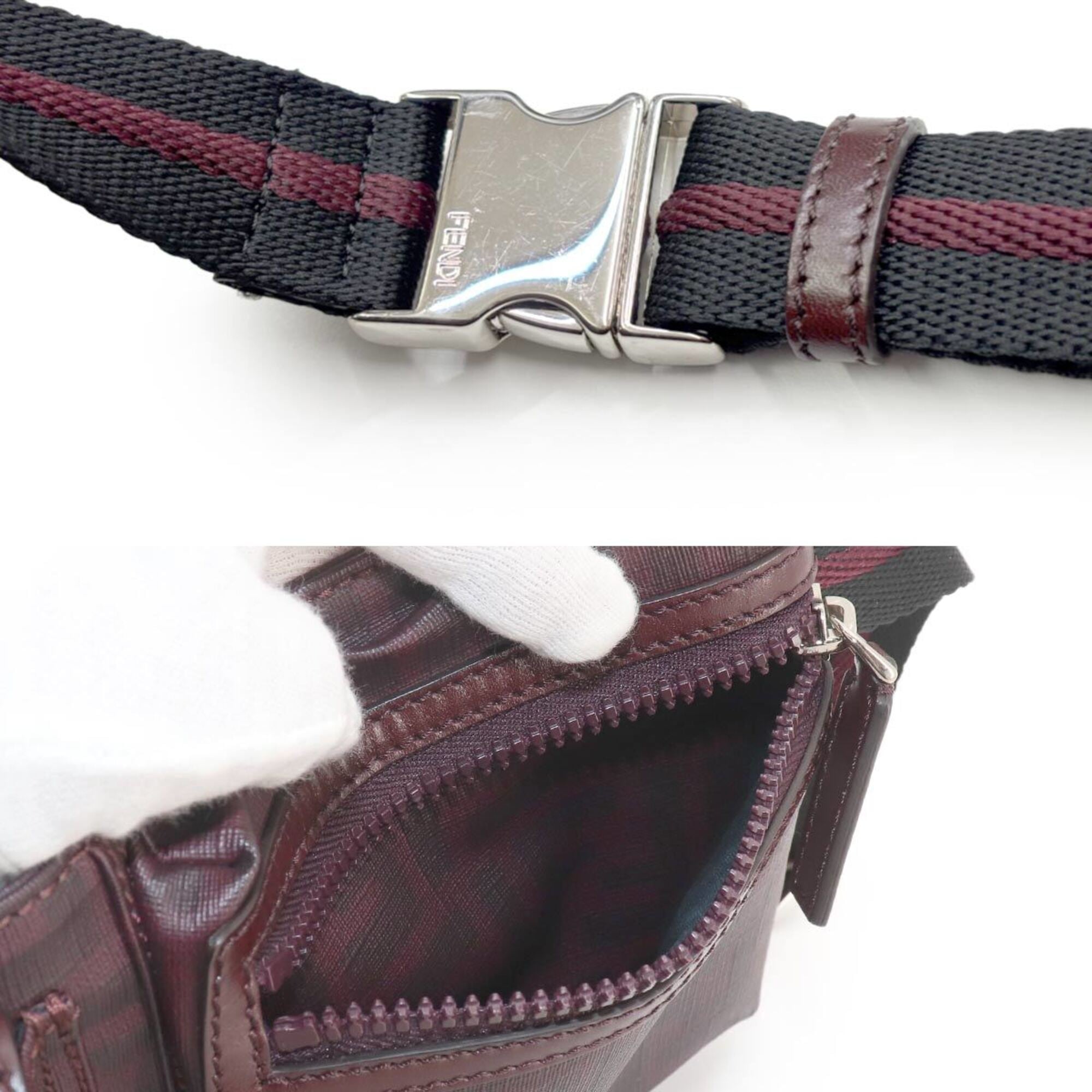 Fendi Zucca Bag, Waist Body Handbag, Leather, Bordeaux, 7VA280, Silver Hardware, Belt Bag — Like New