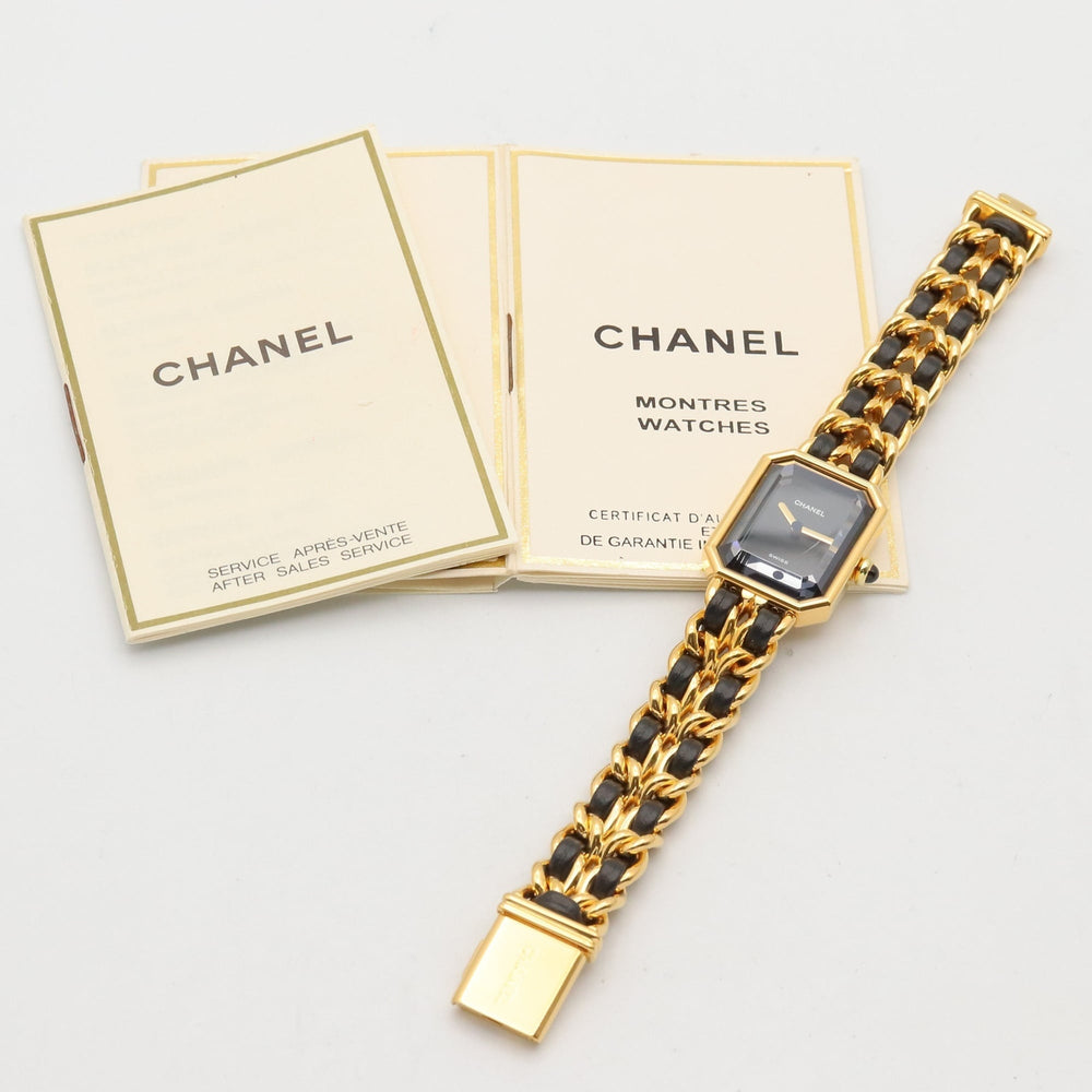 Chanel CHANEL Première M Watch, Gold Plated Leather, Women's, Black, H0001 — Very Good