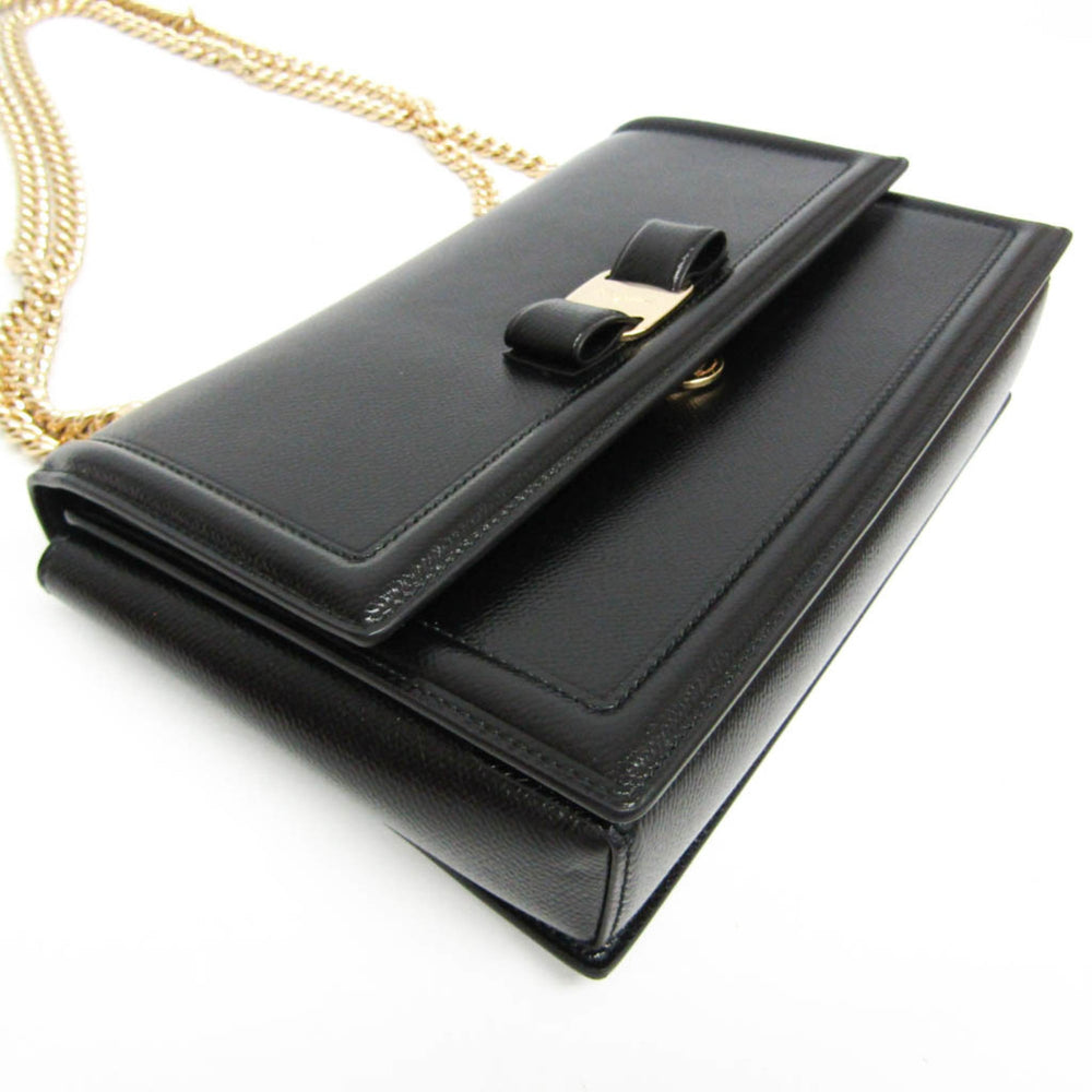 Salvatore Ferragamo Vara AU-21G462 Women's Leather Shoulder Bag Black — Like New