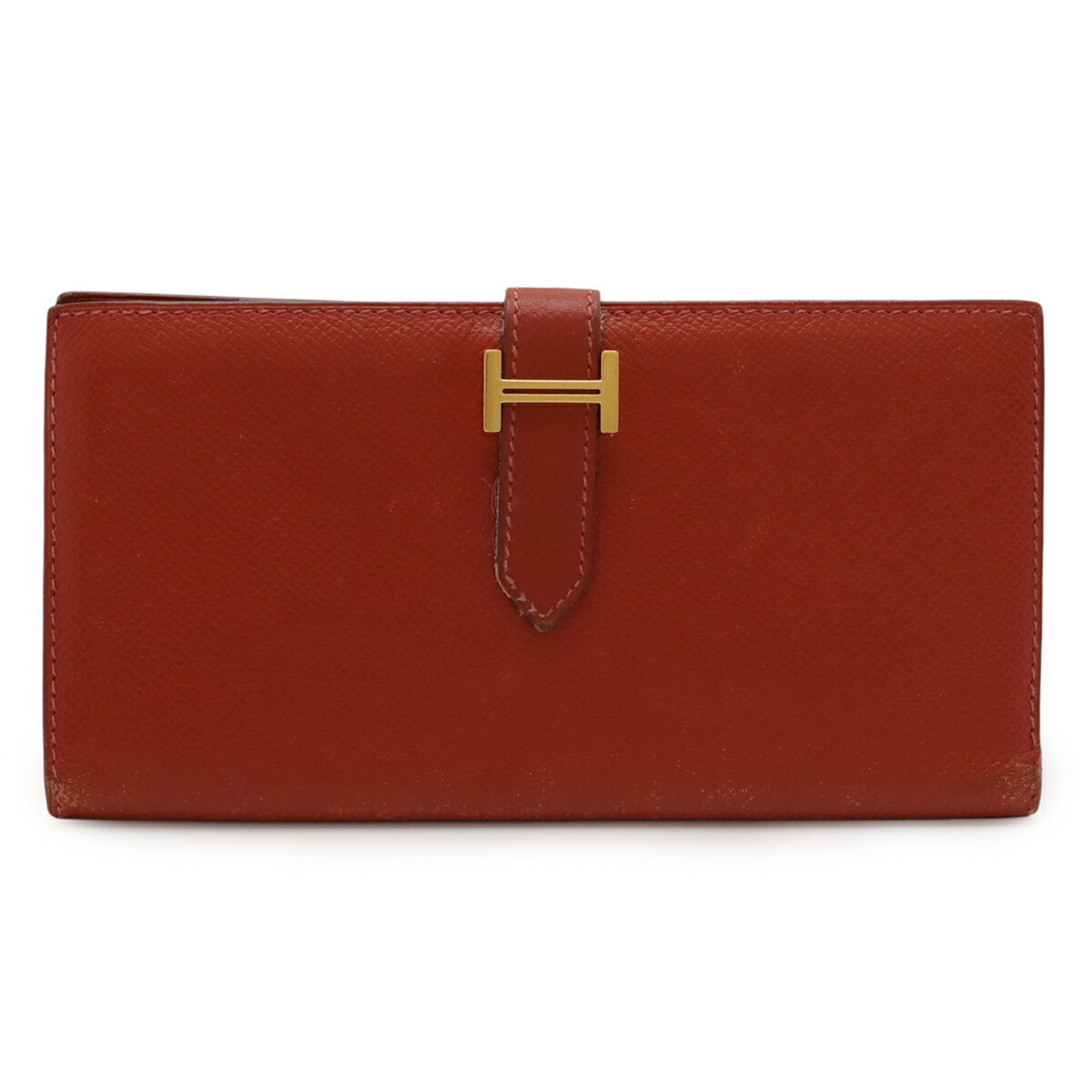 HERMES Bearn Classic Bi-fold Long Wallet, Epsom Leather, Vermilion, Orange Red, □I Stamp