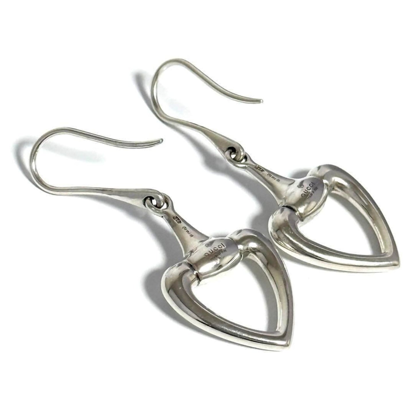 Gucci Women's Horsebit Heart Earrings Hook Silver