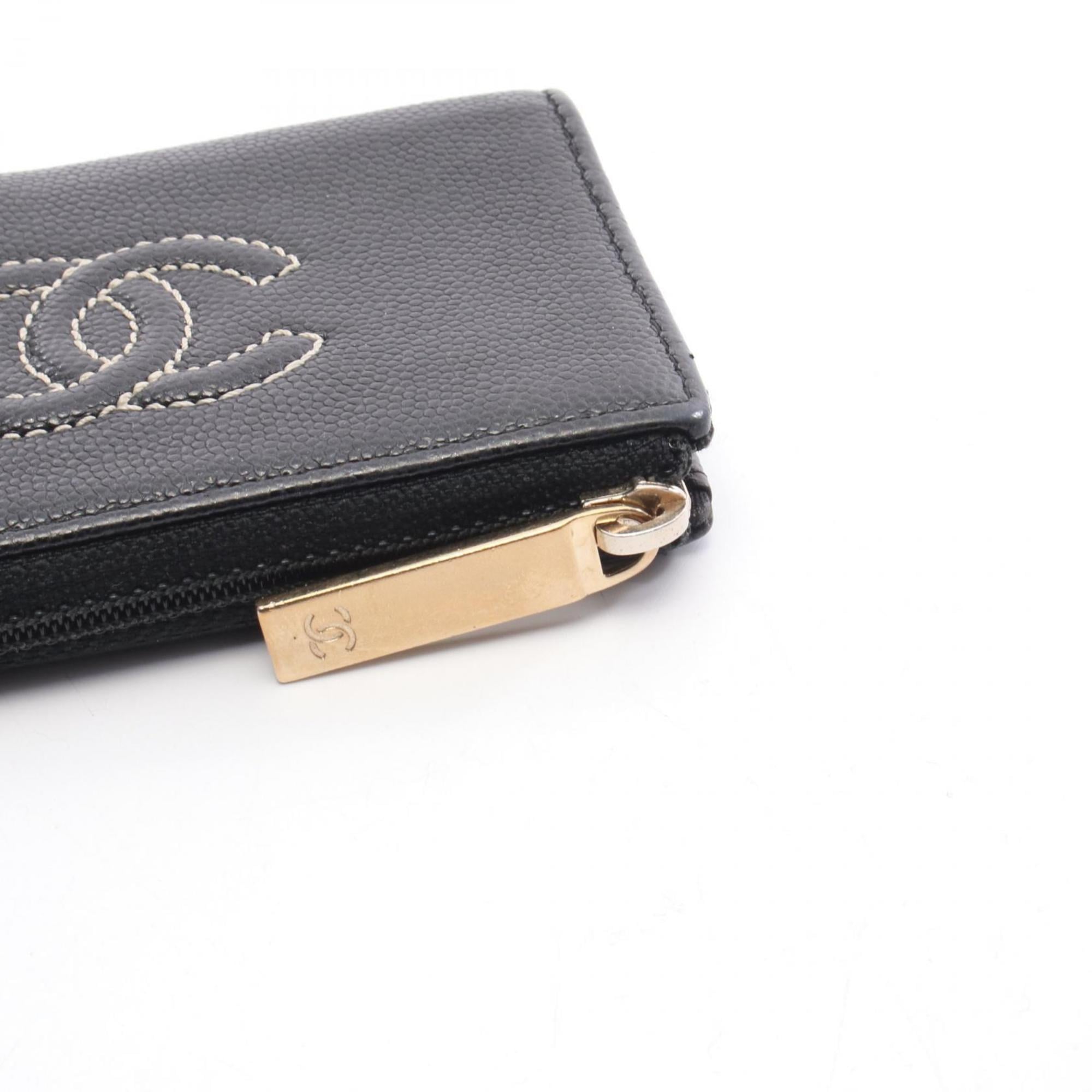 Chanel Coco Mark Wallet with Coin Purse, Grained Calfskin Leather, Women's, Black