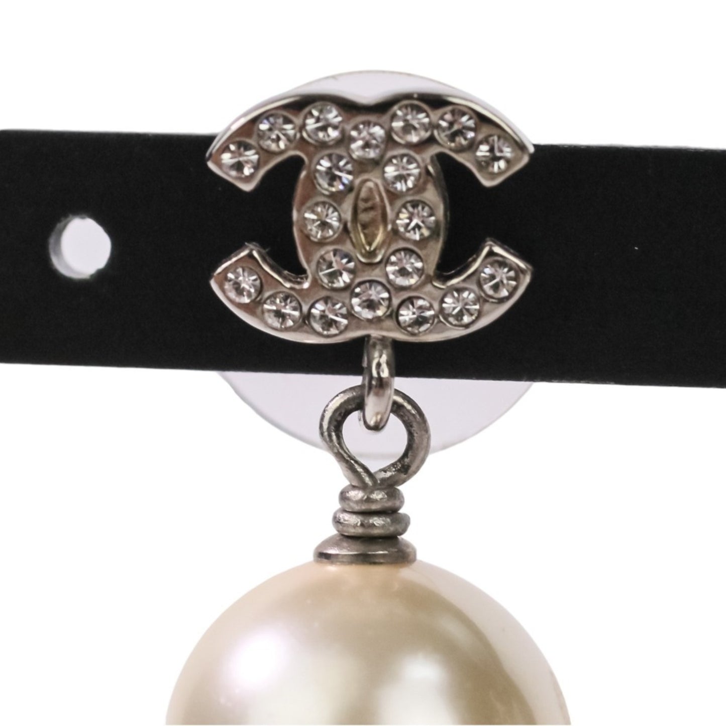 Chanel Faux Pearl & Rhinestone Coco Mark Stud Earrings in White and Silver