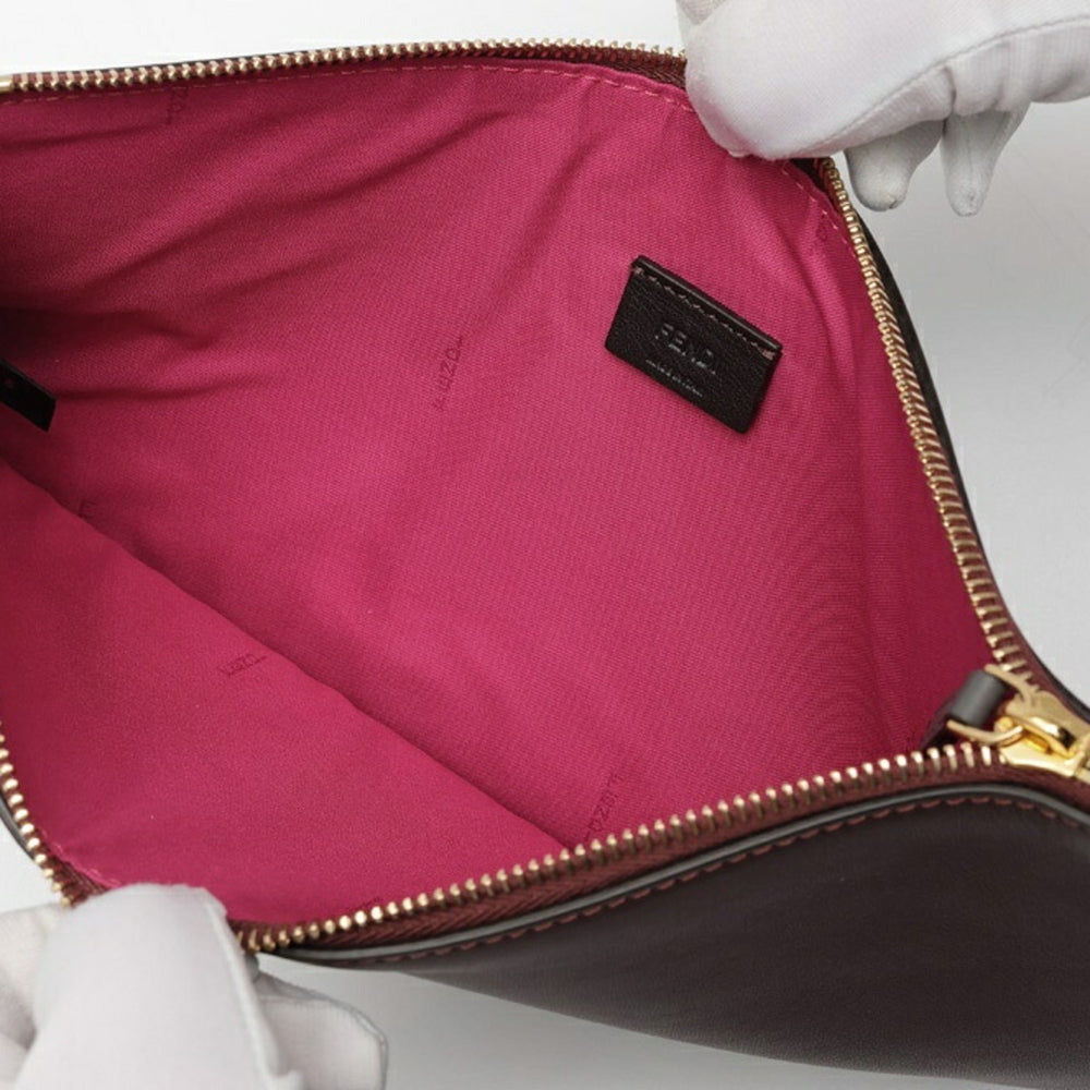 FENDI Flat Baguette Clutch Bag Medium 8N0149 Leather Bordeaux S-160070 — Like New