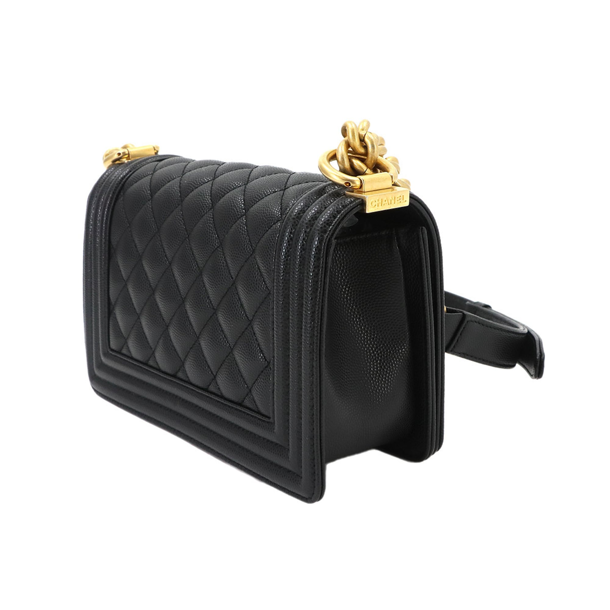 Chanel Boy Small Chain Shoulder Handbag, Caviar Leather, Black, A67085, Gold Hardware — New - Store Return