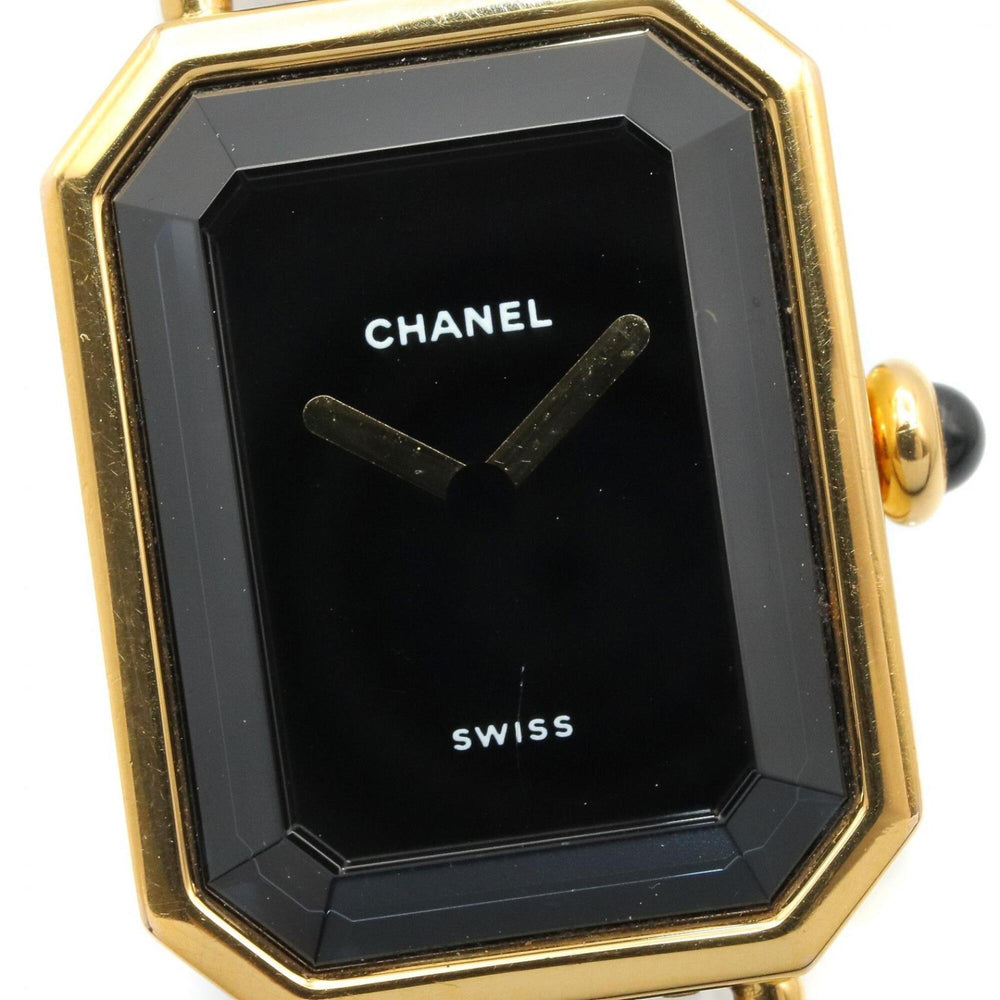 Chanel CHANEL Première M Wristwatch, Gold Plated (GP), Leather Strap, Women's, Black, H0001 — Very Good