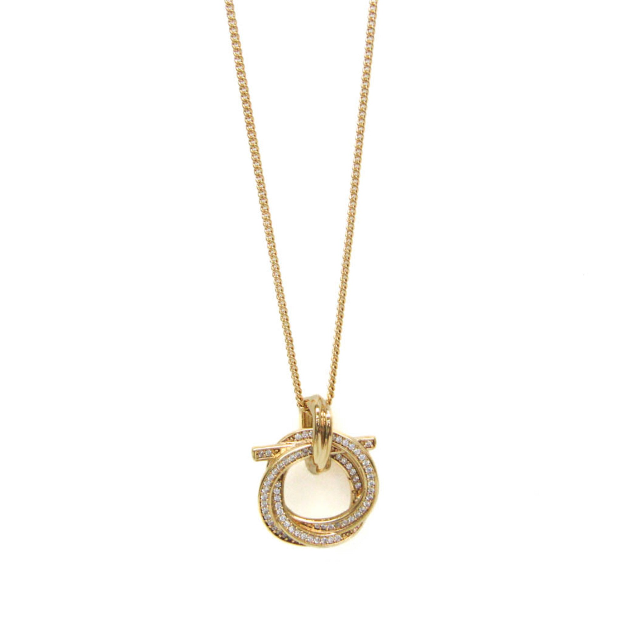 Salvatore Ferragamo Gancini 760609 Gold Plating Rhinestone Women,Men Fashion Pendant Necklace (Gold) — Like New