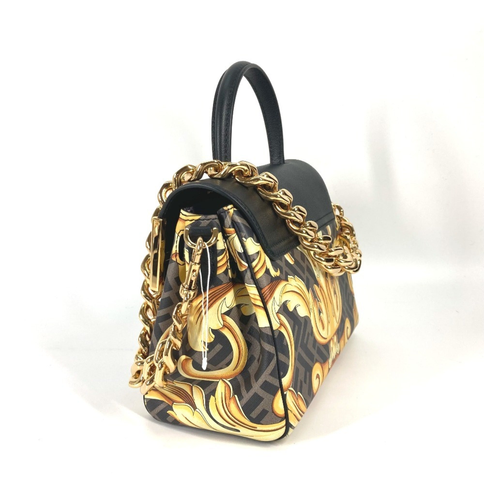 FENDI Versace collaboration VERSACE La Medusa satchel bag Zucca FENDACE Fenderche shoulder handbag leather ladies brown — New - Store Return
