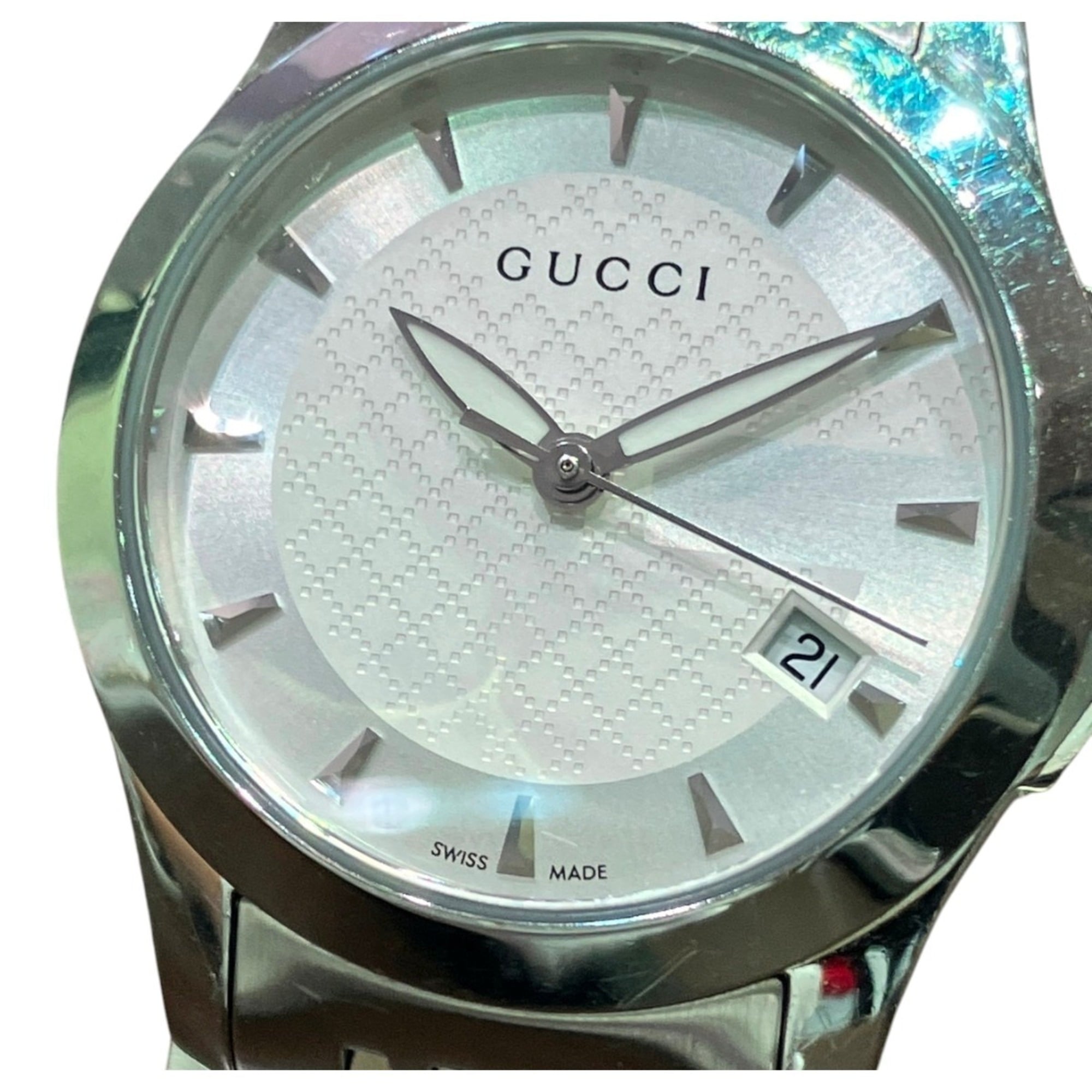 Gucci G-Timeless watch, total weight 57.2g, stainless steel, quartz movement, white dial, 126.5cm — Good