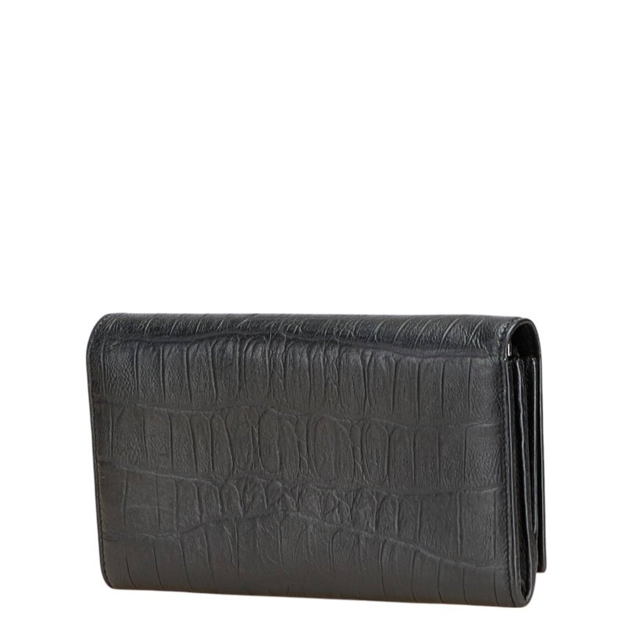 Saint Laurent Crocodile Embossed Long Wallet Black Leather Women's SAINT LAURENT