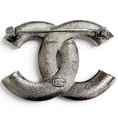 CHANEL C23B Coco Mark Rhinestone Gunmetal Brooch, Silver, Made in France, Women's, Comes with Box, Highly Recommended! — Like New